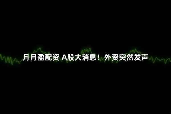 月月盈配资 A股大消息！外资突然发声