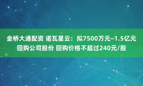 金桥大通配资 诺瓦星云：拟7500万元~1.5亿元回购公司股份 回购价格不超过240元/股